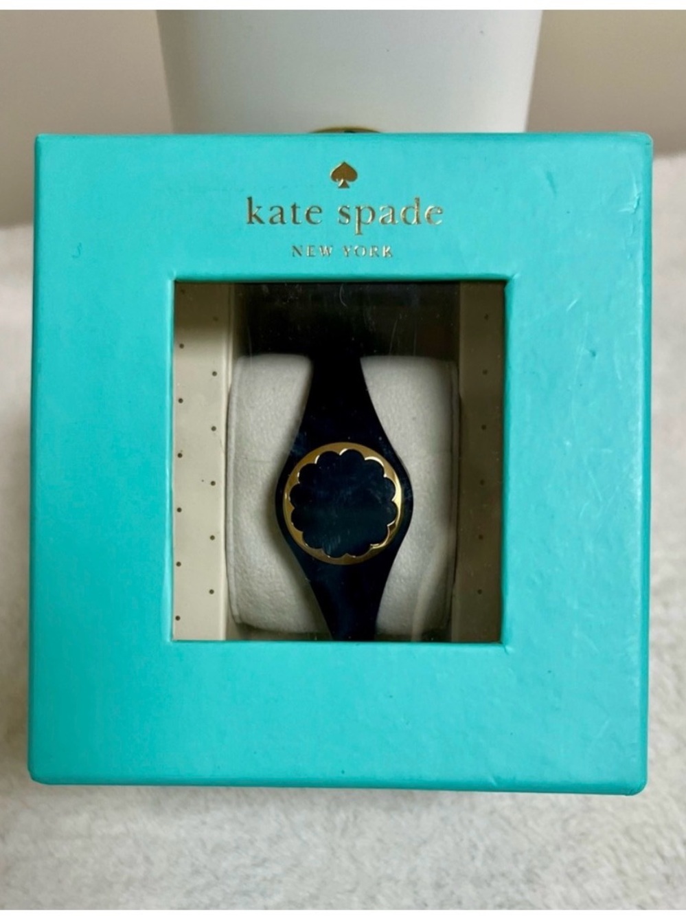 kate spade Black Silicone Watch with Gold Floral Bezel